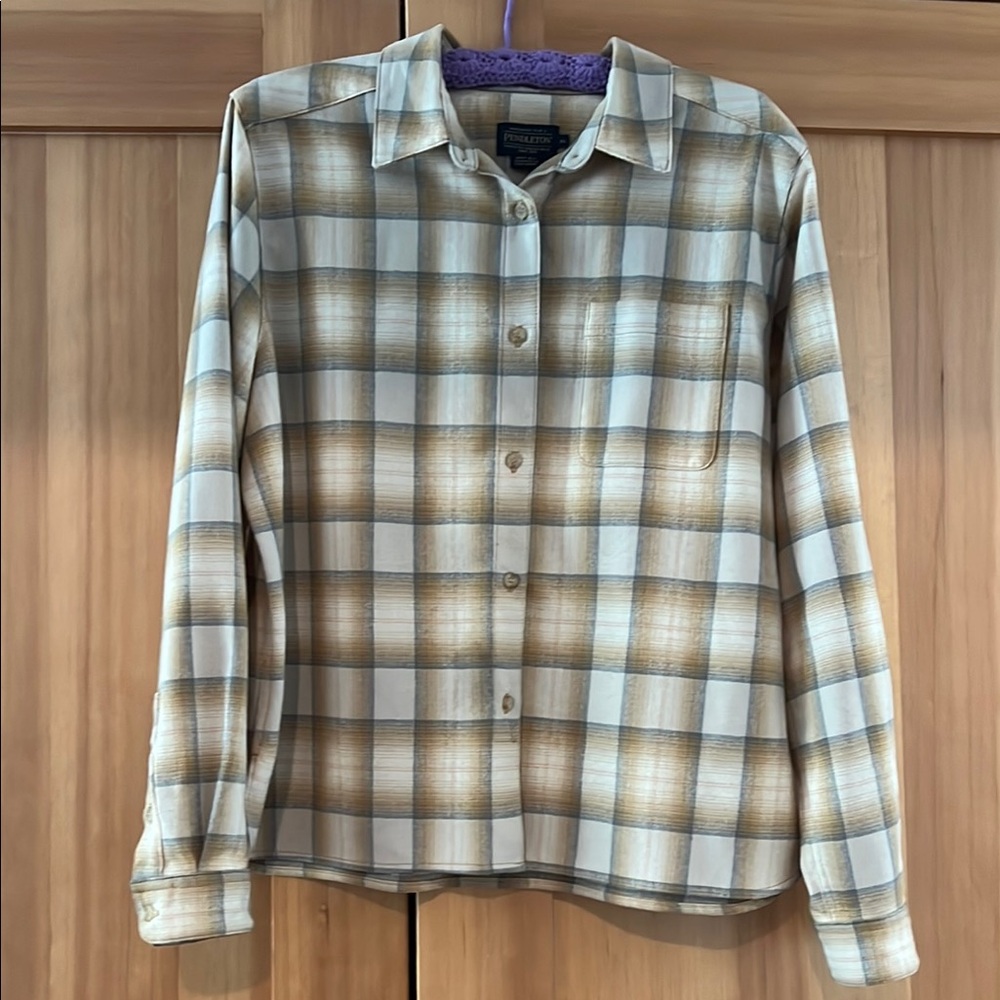 Pendleton Beige and Cream Plaid 100% Wool Shirt